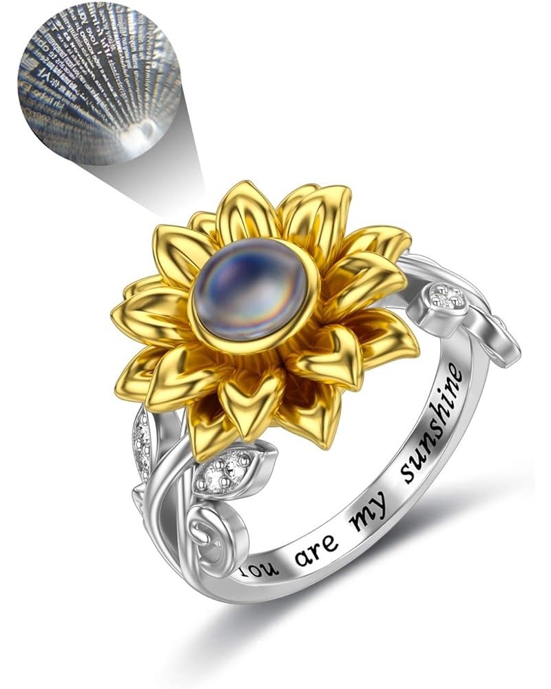 Sunflower Ring with I Love You 100 Languages Stone You Are My Sunshine Flower Ring Gift for Women Girl Sunflower size 8 $26.3...