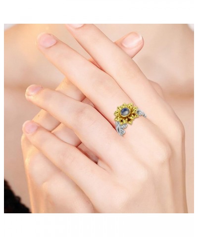 Sunflower Ring with I Love You 100 Languages Stone You Are My Sunshine Flower Ring Gift for Women Girl Sunflower size 8 $26.3...