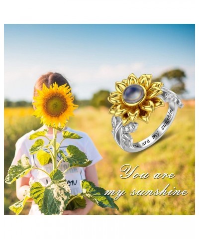 Sunflower Ring with I Love You 100 Languages Stone You Are My Sunshine Flower Ring Gift for Women Girl Sunflower size 8 $26.3...