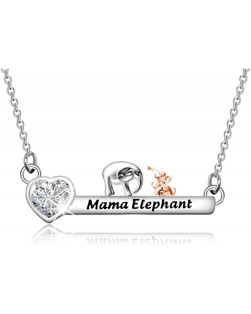 Mama And Baby Elephant Love Heart Bar Necklace Strong Mom Gift Mother Daughter Jewelry Mothers Day Gift For Mom mama 1 elepha...