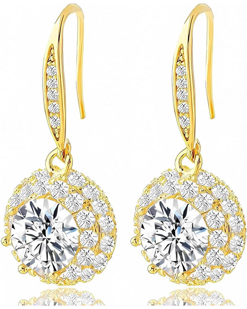 Gold Earrings for Women 18K Gold Plated Earrings Brilliant Round Cubic Zirconia Drop Earrings Dangle Earrings $14.49 Earrings