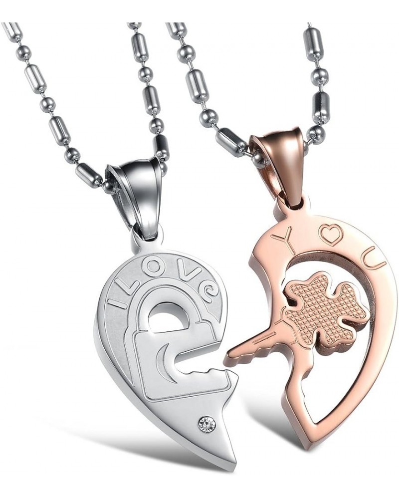 Stainless Steel His and Her Heart Lock Key Matching Puzzle Couples Pendant Necklace A pair of silver & rose gold $8.45 Necklaces