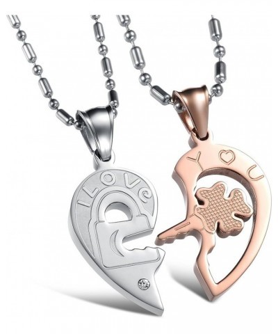 Stainless Steel His and Her Heart Lock Key Matching Puzzle Couples Pendant Necklace A pair of silver & rose gold $8.45 Necklaces