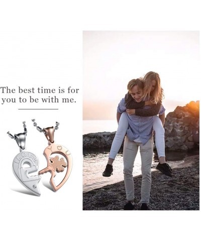 Stainless Steel His and Her Heart Lock Key Matching Puzzle Couples Pendant Necklace A pair of silver & rose gold $8.45 Necklaces