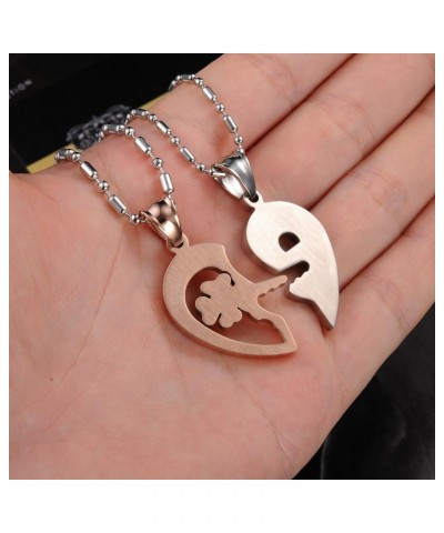 Stainless Steel His and Her Heart Lock Key Matching Puzzle Couples Pendant Necklace A pair of silver & rose gold $8.45 Necklaces