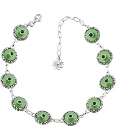 Gold Plated Sterling Silver Translucent Murano Glass Evil Eye Women Charm Link Bracele, Gift Boxed Green Silver $16.80 Bracelets