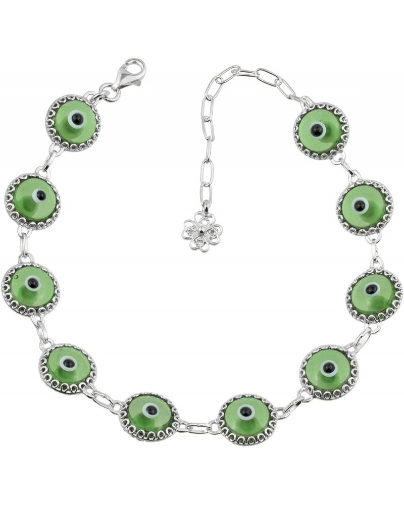 Gold Plated Sterling Silver Translucent Murano Glass Evil Eye Women Charm Link Bracele, Gift Boxed Green Silver $16.80 Bracelets