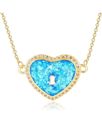 Opal Necklace for Women Dainty Gold Plated Pendant Necklaces Zirconia Opal Gemstone Copper Jewelry with Gifts Box Lock Blue O...