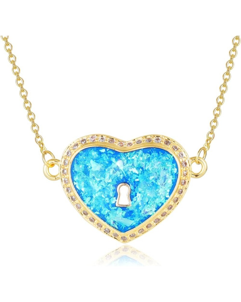 Opal Necklace for Women Dainty Gold Plated Pendant Necklaces Zirconia Opal Gemstone Copper Jewelry with Gifts Box Lock Blue O...