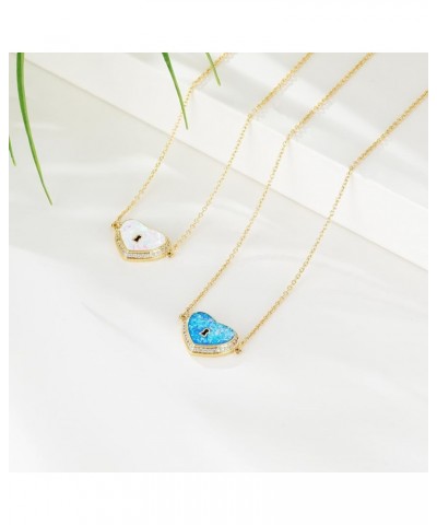 Opal Necklace for Women Dainty Gold Plated Pendant Necklaces Zirconia Opal Gemstone Copper Jewelry with Gifts Box Lock Blue O...