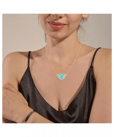 Opal Necklace for Women Dainty Gold Plated Pendant Necklaces Zirconia Opal Gemstone Copper Jewelry with Gifts Box Lock Blue O...