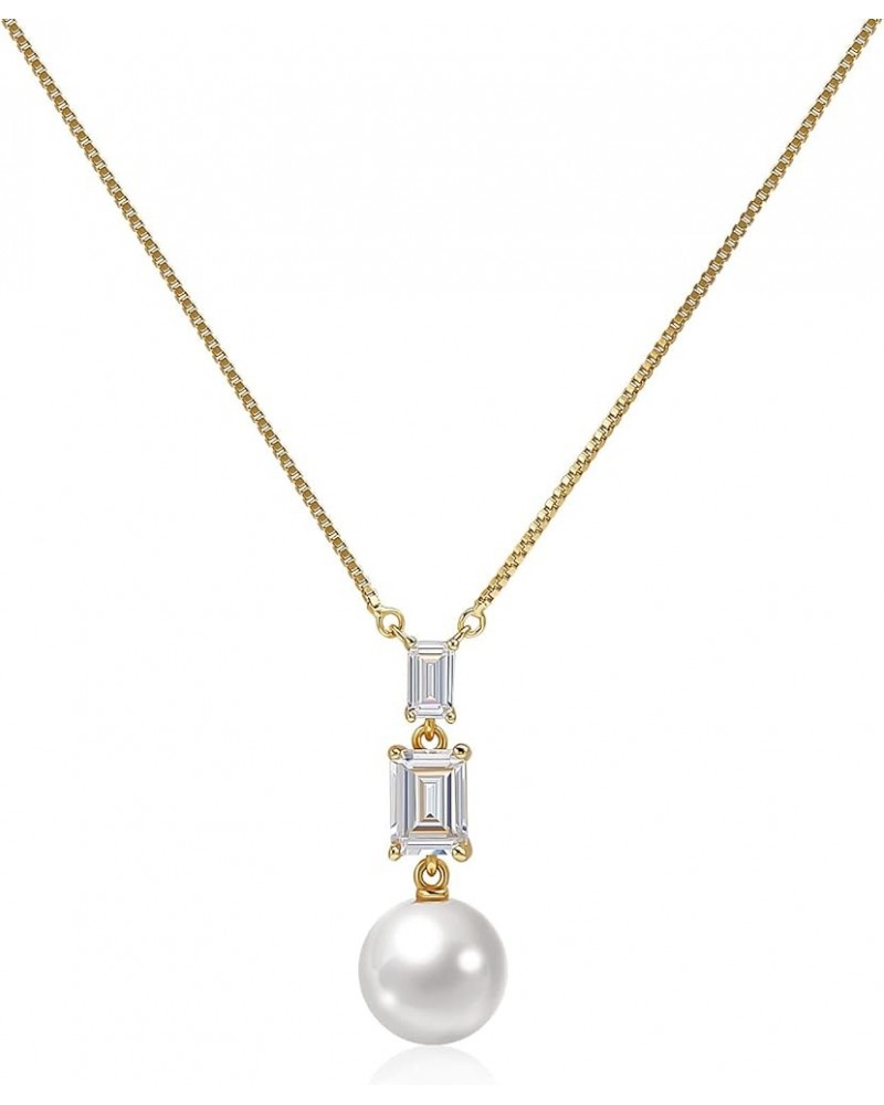 Pearl Pendant Necklace 9-10mm Pearls and Cubic Zirconia necklace with 16" Box Chain Plating 18K Gold Pearl Necklace for Women...