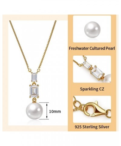 Pearl Pendant Necklace 9-10mm Pearls and Cubic Zirconia necklace with 16" Box Chain Plating 18K Gold Pearl Necklace for Women...