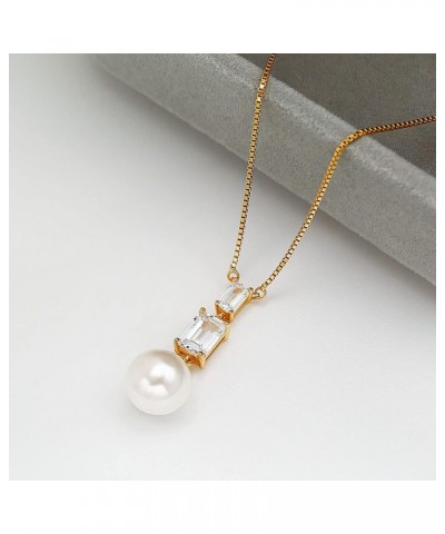 Pearl Pendant Necklace 9-10mm Pearls and Cubic Zirconia necklace with 16" Box Chain Plating 18K Gold Pearl Necklace for Women...