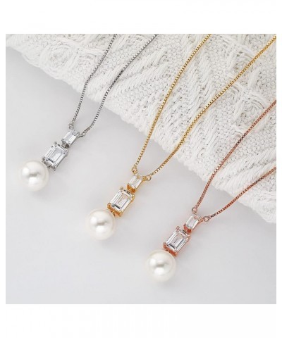 Pearl Pendant Necklace 9-10mm Pearls and Cubic Zirconia necklace with 16" Box Chain Plating 18K Gold Pearl Necklace for Women...