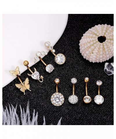 8Pcs 6MM 10MM 14MM 14G Belly Button Rings for Women Surgical Steel Belly Rings Curved Navel Rings Body Piercing Jewelry Gold ...