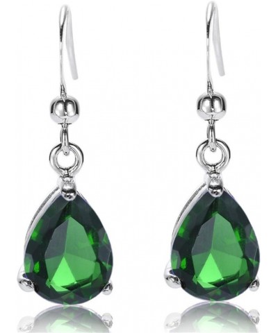 Dangle Drop Pierced Earrings with Pear Cut CZ [7 Colors available] in White Gold Plated, Simple Modern Elegant Green $7.13 Ea...