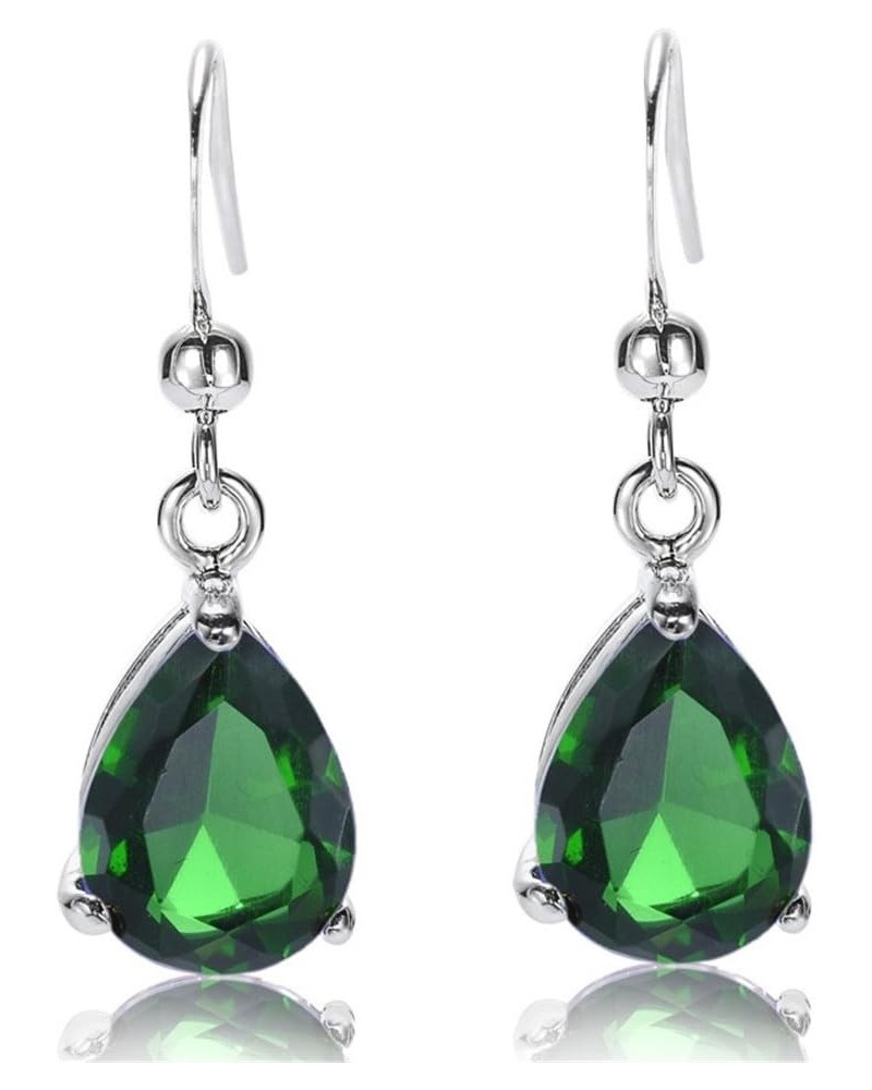 Dangle Drop Pierced Earrings with Pear Cut CZ [7 Colors available] in White Gold Plated, Simple Modern Elegant Green $7.13 Ea...