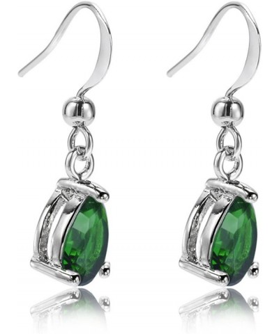 Dangle Drop Pierced Earrings with Pear Cut CZ [7 Colors available] in White Gold Plated, Simple Modern Elegant Green $7.13 Ea...