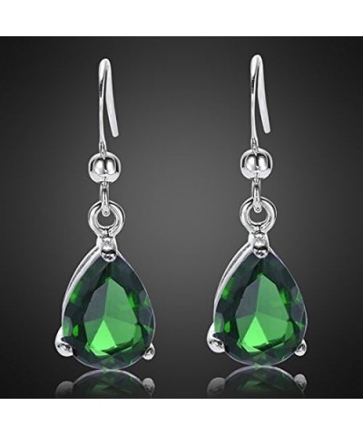 Dangle Drop Pierced Earrings with Pear Cut CZ [7 Colors available] in White Gold Plated, Simple Modern Elegant Green $7.13 Ea...