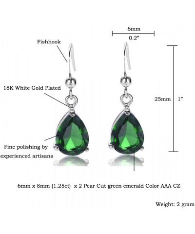 Dangle Drop Pierced Earrings with Pear Cut CZ [7 Colors available] in White Gold Plated, Simple Modern Elegant Green $7.13 Ea...