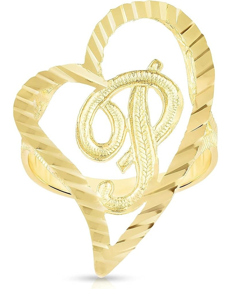 10k Yellow Gold Small Medium or Large A-Z Cursive initial Letter Heart Ring P-Large $83.48 Others