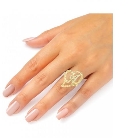 10k Yellow Gold Small Medium or Large A-Z Cursive initial Letter Heart Ring P-Large $83.48 Others