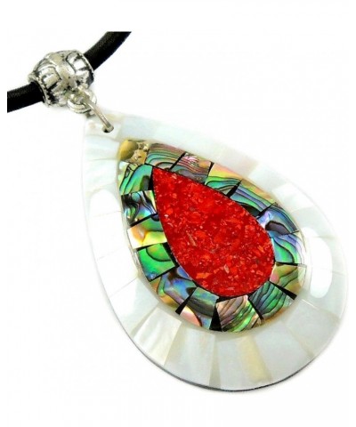 Paua Abalone Shell Necklace with Red Coral and Mother of Pearl Pendant on 16 to 27 inch Adjustable Cord Jewelry CA423 $10.50 ...