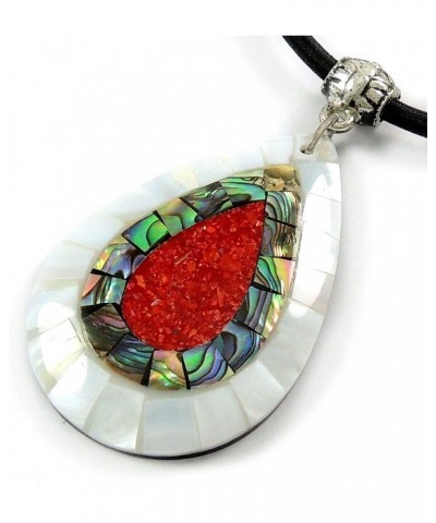 Paua Abalone Shell Necklace with Red Coral and Mother of Pearl Pendant on 16 to 27 inch Adjustable Cord Jewelry CA423 $10.50 ...