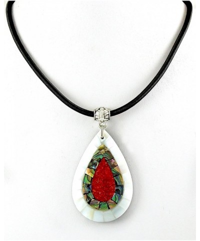 Paua Abalone Shell Necklace with Red Coral and Mother of Pearl Pendant on 16 to 27 inch Adjustable Cord Jewelry CA423 $10.50 ...