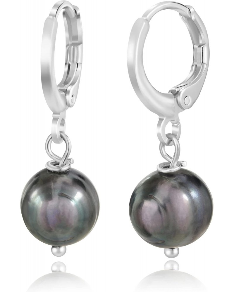 Timeless and Chic Cultured Freshwater Black Pearls .925 Sterling Silver Mini Hoop Earrings | Sterling Silver Hoop Earrings | ...