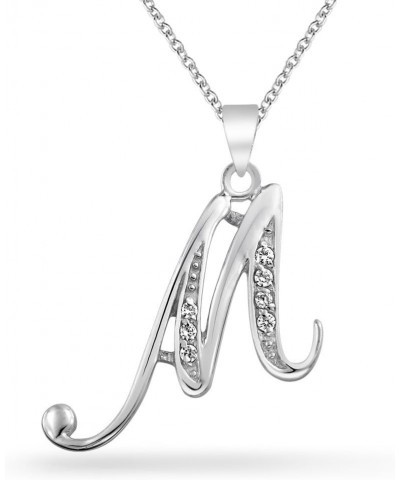 ABC Cubic Zirconia Pave CZ Cursive Script Letter Alphabet Initial Pendant Necklace For Teen Women .925 Sterling Silver Silver...