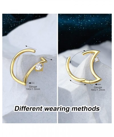 14K Solid Gold Moon Daith Earrings 18g Yellow Gold Forward Helix Earrings Gold Rook Earrings Moon Shape 14Kt Real Gold Daith ...