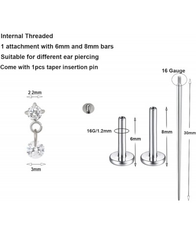 16G G23 Titanium Labret Studs Tragus Conch Cartilage Earrings Flat Back Piercing Jewelry for Rook Helix Lobe Internally Threa...