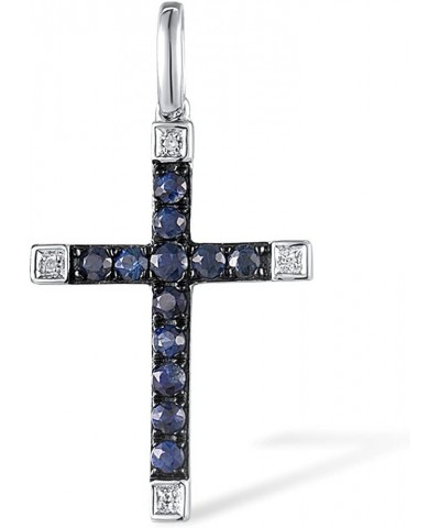 10K Solid Gold Gemstone Genuine Diamond Dainty Cross Pendant Without Chain for Women Sapphire-P304400 $46.00 Necklaces