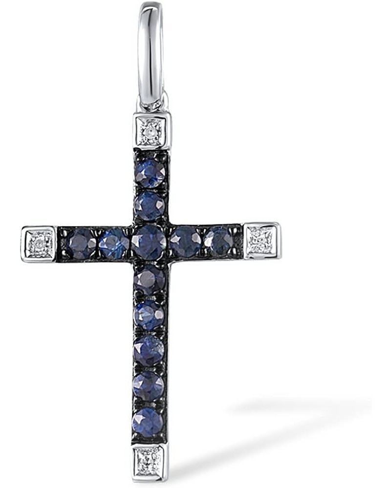 10K Solid Gold Gemstone Genuine Diamond Dainty Cross Pendant Without Chain for Women Sapphire-P304400 $46.00 Necklaces