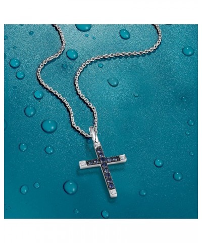 10K Solid Gold Gemstone Genuine Diamond Dainty Cross Pendant Without Chain for Women Sapphire-P304400 $46.00 Necklaces