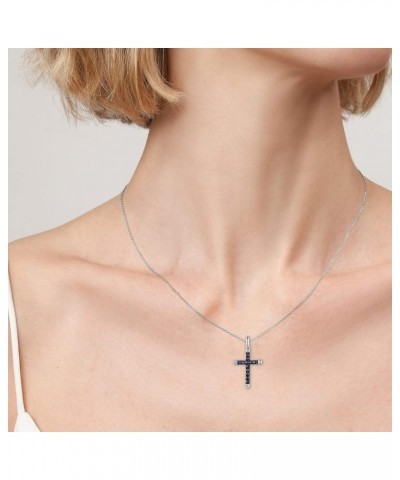 10K Solid Gold Gemstone Genuine Diamond Dainty Cross Pendant Without Chain for Women Sapphire-P304400 $46.00 Necklaces