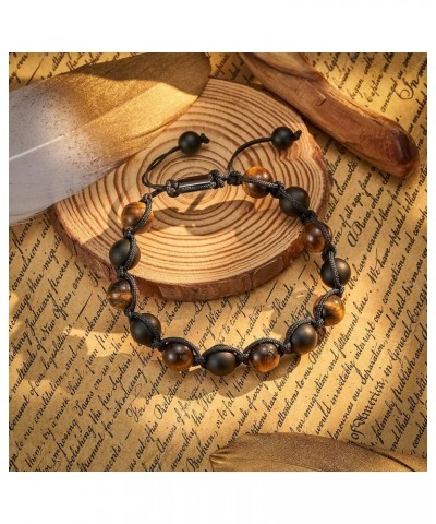 Gifts for Dad/Brother/Boyfriend/Son/Grandpa/Uncle/Bonus Dad Black Onyx Brown Tiger Eye Stone Bracelet for Men Boy brother-tig...