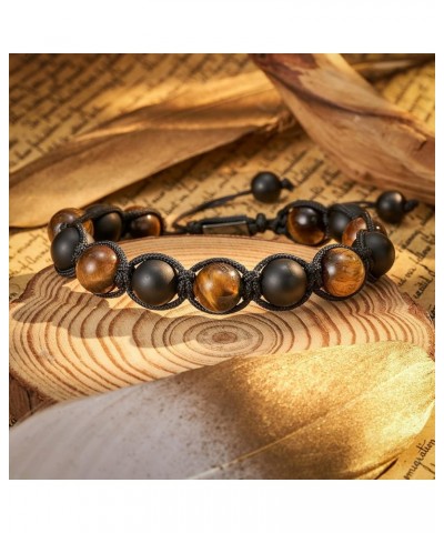 Gifts for Dad/Brother/Boyfriend/Son/Grandpa/Uncle/Bonus Dad Black Onyx Brown Tiger Eye Stone Bracelet for Men Boy brother-tig...