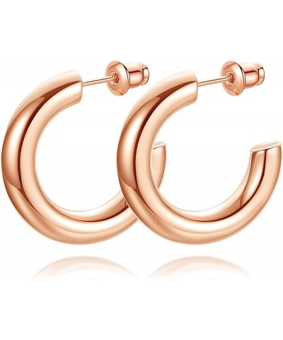 14K Gold Plated Chunky Gold Hoops High Polished Gold Hoop Earrings for Women Diameter 25mm Rose Gold Earrings $10.44 Earrings