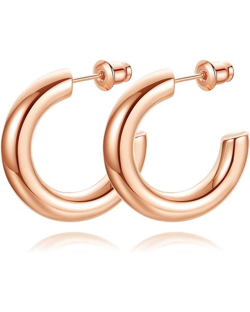 14K Gold Plated Chunky Gold Hoops High Polished Gold Hoop Earrings for Women Diameter 25mm Rose Gold Earrings $10.44 Earrings