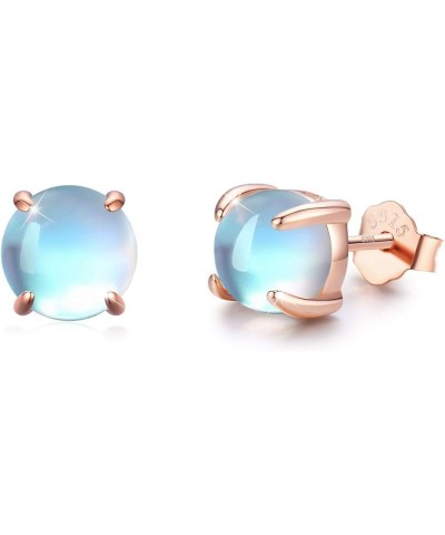 Moonstone Earrings 925 Sterling Silver Round Synthetic Moonstone Stud Earrings Moonstone Jewelry for Women Hypoallergenic Ear...