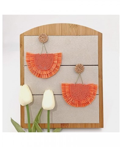 Bohemia Beaded Fringe Statement Earrings with Long Dangling Tassel Raffia Earrings for Women Big Orange $10.06 Earrings