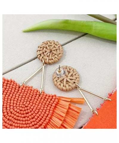 Bohemia Beaded Fringe Statement Earrings with Long Dangling Tassel Raffia Earrings for Women Big Orange $10.06 Earrings