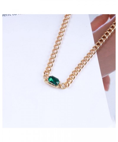 Vintage Square Emerald Necklace Crystal Emerald Pendant Necklace Green Emerald Square Choker Necklace Gold Curb Chain Necklac...