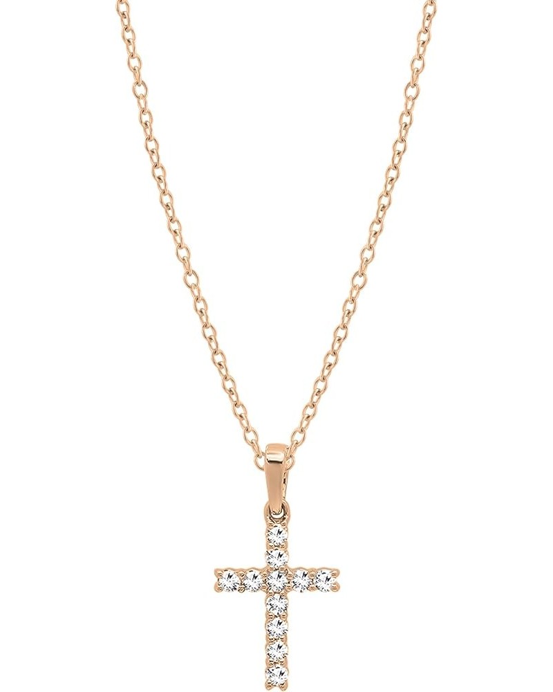 Round White Diamond Classic Divine Cross of Jesus Pendant with 18 inch Chain for Women (Color I-J, Clarity I1-I3) in Gold 14K...