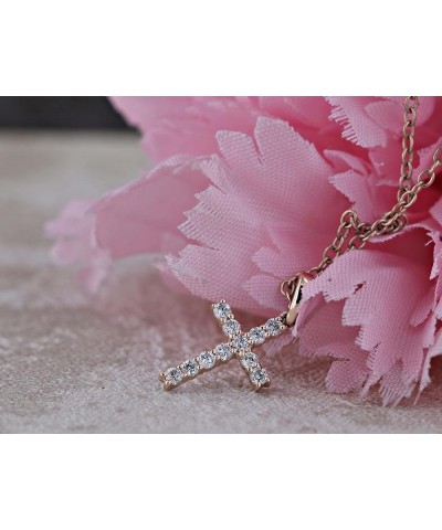 Round White Diamond Classic Divine Cross of Jesus Pendant with 18 inch Chain for Women (Color I-J, Clarity I1-I3) in Gold 14K...