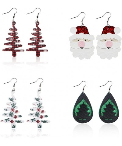 Christmas Faux Leather Dangle Earrings for Women Santa Claus Christmas Tree Mustache Multi-layer leather Plaid Drop earring S...