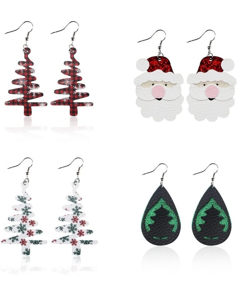 Christmas Faux Leather Dangle Earrings for Women Santa Claus Christmas Tree Mustache Multi-layer leather Plaid Drop earring S...